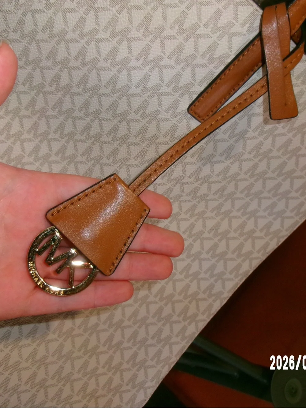 Michael Kors Cream Signature Tote with Tan Leather Trim